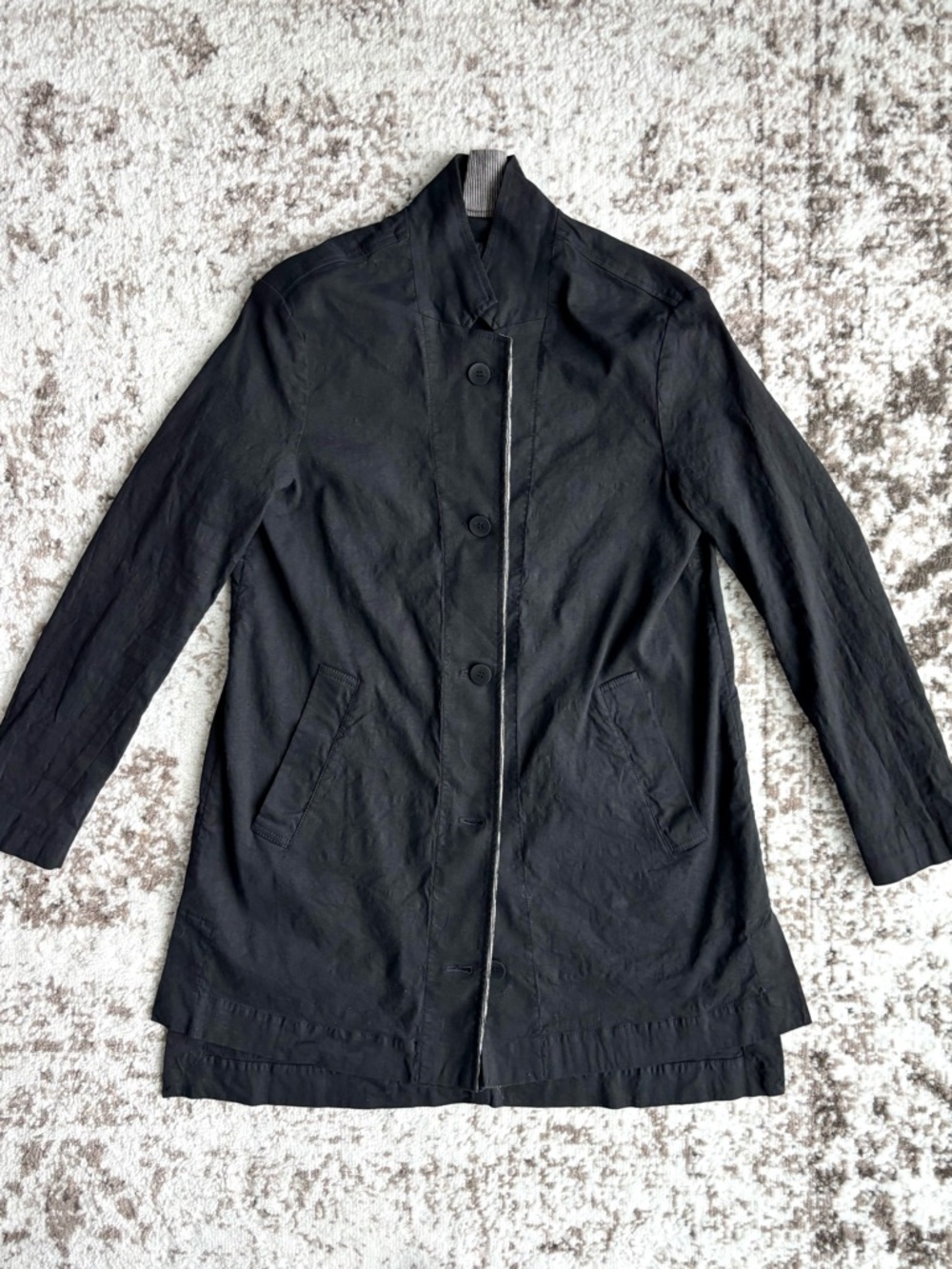 Rare Annette Görtz Linen-blend Single-Breasted Black Contrast Coat Jacket